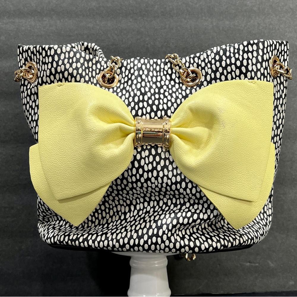 Betsey Johnson Yellow & Black Polka Dot Bow Tote